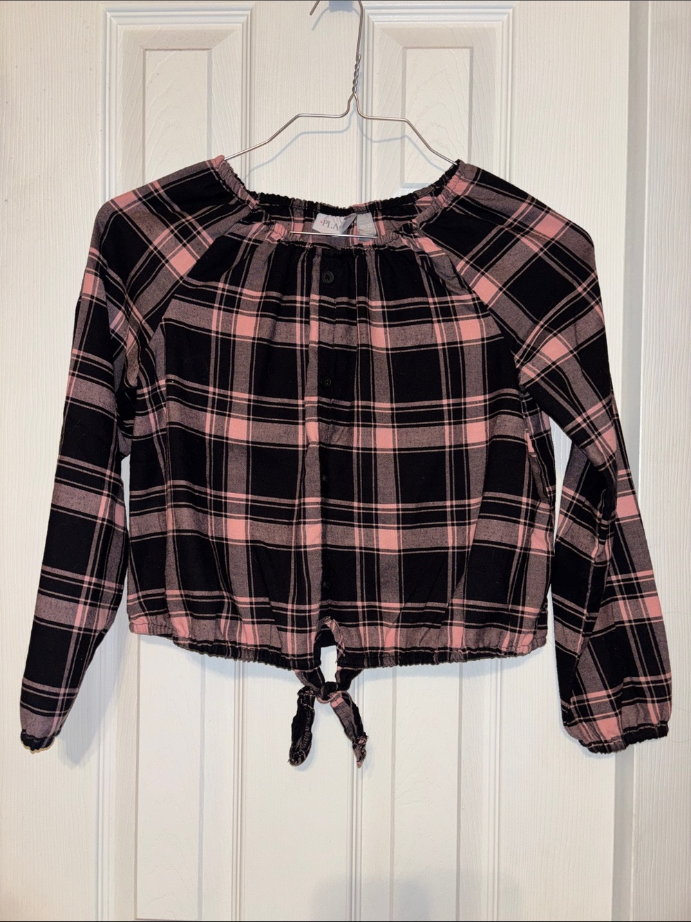 The Children's Place Black & Pink Plaid Tie-Hem Blouse